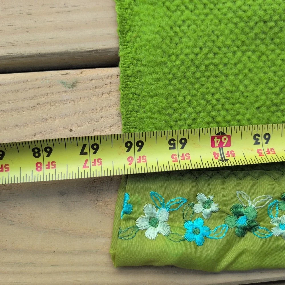VTG SEARS POLYESTER WAFFLE WEAVE Green w  Flowers SATIN TRIM BLANKET Twin